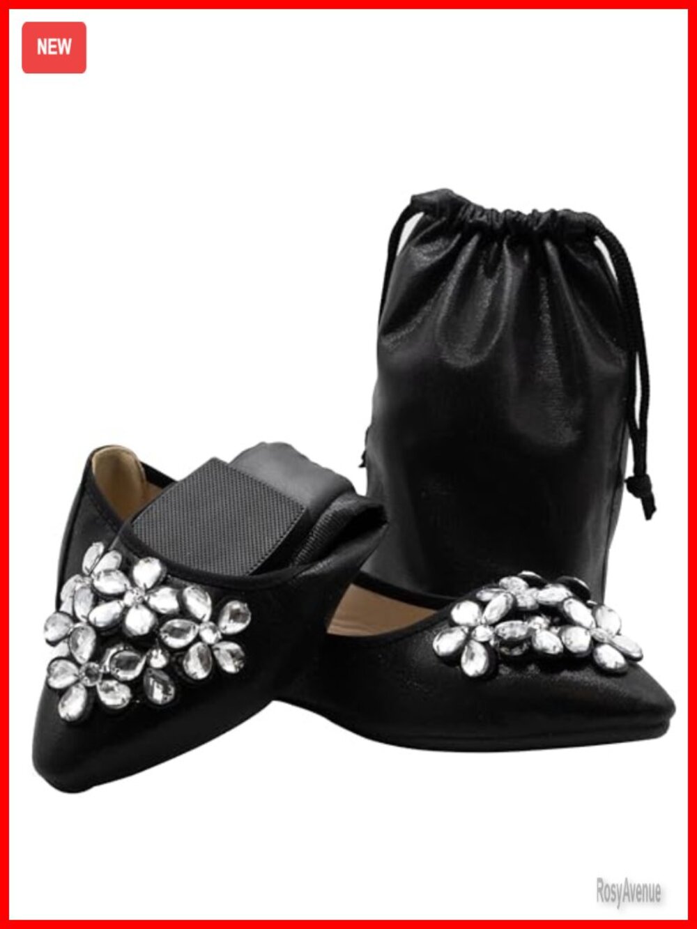 Foldable Flats Rhinestone Pointed Toe Wedding Dress Shoes